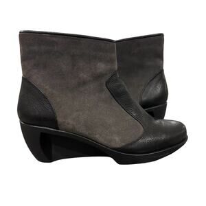 NAOT Women’s Black and Gray Leather and Suede Wedge Booties, NWIOB, Size 40